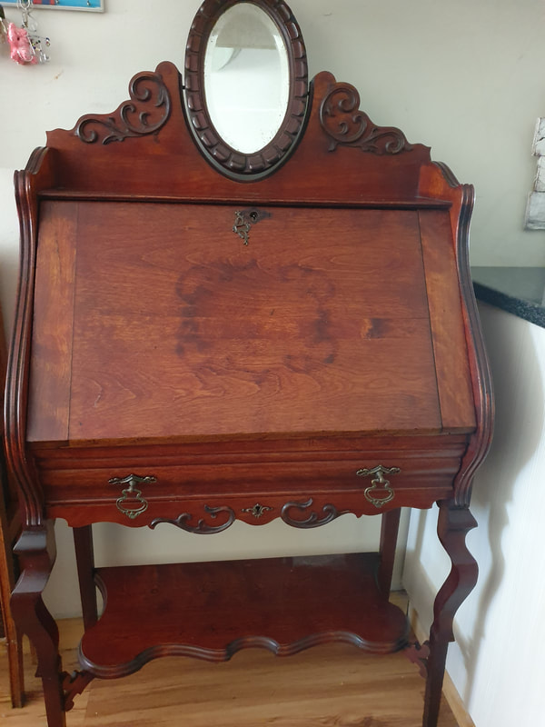 Exquisite French writers desk with drawer and pigeon holes on inside. 
R 5 000